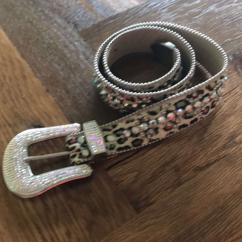 Multi color leopard print hair-on BB SIMON belt